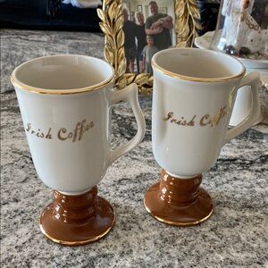Set of 2 Vintage Hall China ‘Irish Coffee' Pedestal Mugs with Gold Trim!